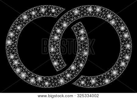 Flare Mesh Wedding Rings With Glow Effect. Abstract Illuminated Model Of Wedding Rings Icon. Shiny W