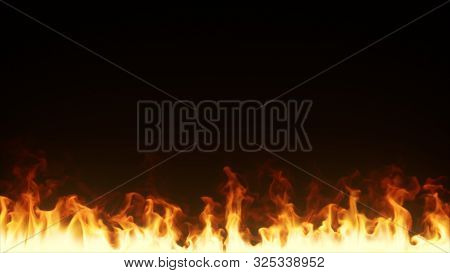 Fire Burns In Slow Motion On A Black Isolated Background. Realistic 3d Illustration