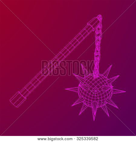 Medieval Chained Mace Ball. Wireframe Low Poly Mesh Vector Illustration.