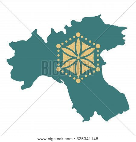 Padania Map Silhouette With A Variant Of The Sun Of The Alps Isolated Vector Illustration. Padania M