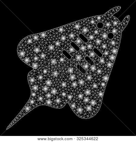 Flare Mesh Stingray Fish With Glitter Effect. Abstract Illuminated Model Of Stingray Fish Icon. Shin
