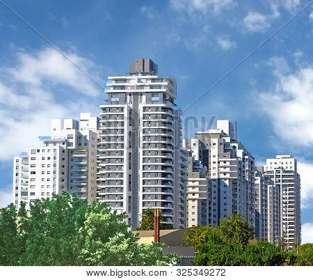 Holon - Israeli Desert City. Building Yard Of Housing Construction Of Houses In A New Area Of The Ci