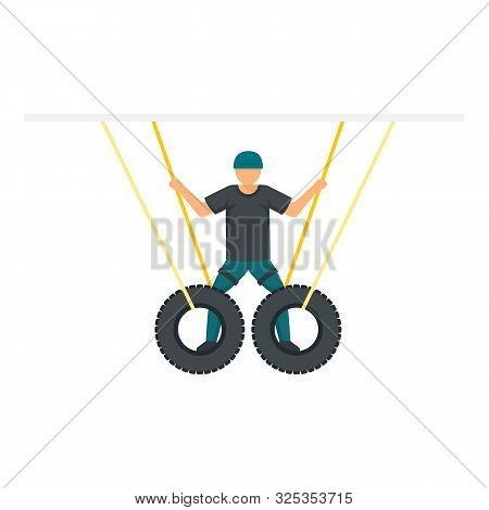 Man Zip Line Tires Icon. Flat Illustration Of Man Zip Line Tires Vector Icon For Web Design