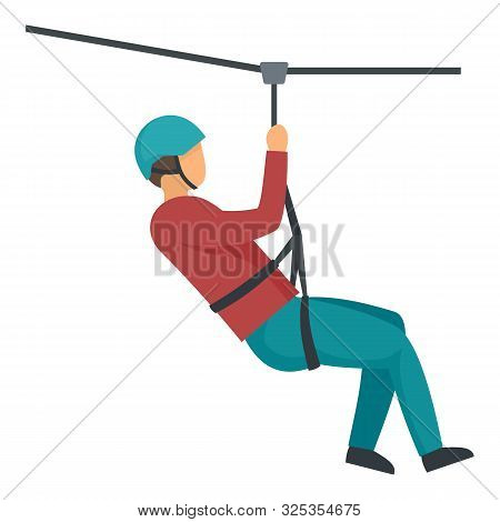 Boy Helmet Zip Line Icon. Flat Illustration Of Boy Helmet Zip Line Vector Icon For Web Design