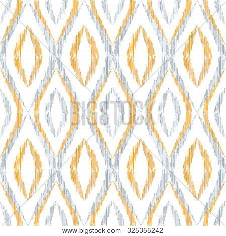 Ikat Ogee Seamless Vector Pattern Illustration. Ethnic Fabric Print Geometric Ikat Pattern. Cool Oge