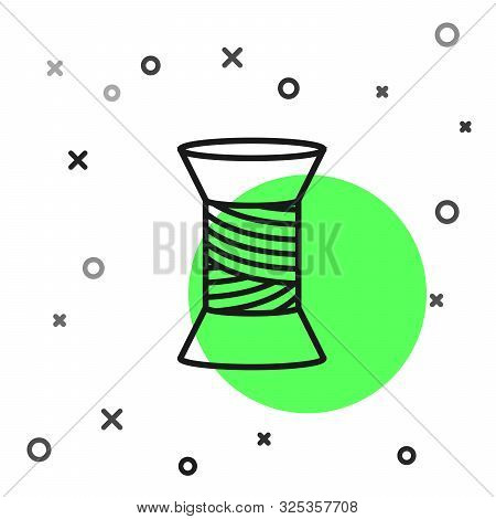 Black Line Sewing Thread On Spool Icon Isolated On White Background. Yarn Spool. Thread Bobbin. Vect