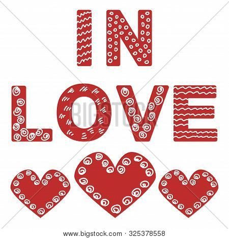 Hand Drawn Poster With Word Love, Heart And Arrow . Scandinavian Minimalistic Design For Print, Typo