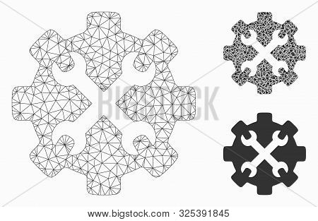 Mesh Service Tools Model With Triangle Mosaic Icon. Wire Frame Triangular Mesh Of Service Tools. Vec