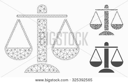 Mesh Weight Scales Model With Triangle Mosaic Icon. Wire Frame Triangular Mesh Of Weight Scales. Vec