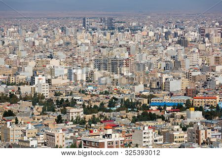 Panoramic View Of The Building Density Of Qom City, Iran. Dense Urban Development, Unfinished Houses