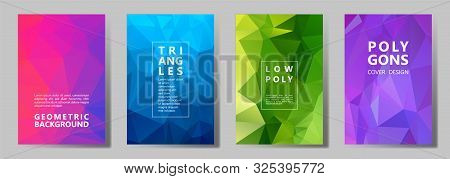 Facet Low Poly Digital Brochure Covers Vector Graphic Design Set. Crystal Texture Polygonal Patterns