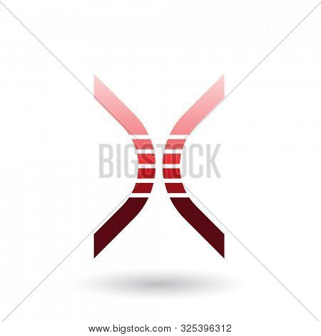 Illustration of a Red Bow Shaped Striped Icon for Letter X isolated on a White Background