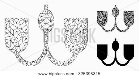 Mesh Wall Fixture Model With Triangle Mosaic Icon. Wire Frame Triangular Mesh Of Wall Fixture. Vecto