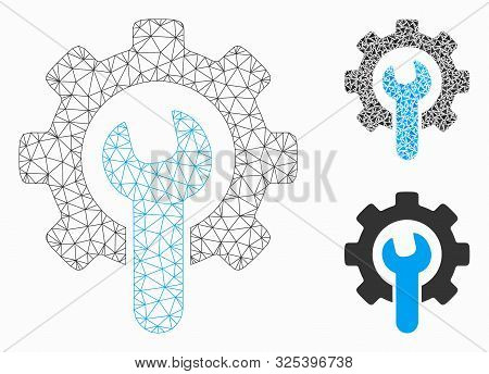 Mesh Service Tools Model With Triangle Mosaic Icon. Wire Frame Triangular Mesh Of Service Tools. Vec