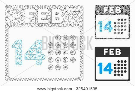 Mesh Romantic Valentine Day Model With Triangle Mosaic Icon. Wire Carcass Polygonal Mesh Of Romantic