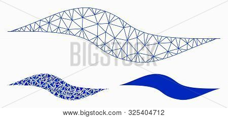 Mesh Wave Shape Model With Triangle Mosaic Icon. Wire Frame Polygonal Mesh Of Wave Shape. Vector Com