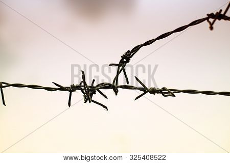 The Abstract Art Design Bacckground Of Old Barb Wire At Middle Of Background,vintage And Art Tone,bl
