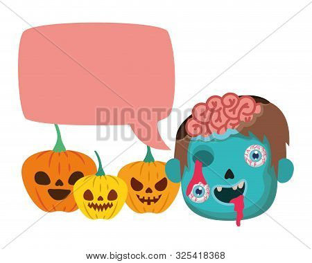 Boy Head Talking With Sombie Costume And Speech Bubble Vector Illustration