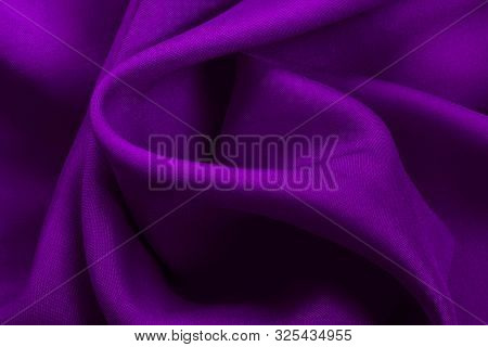 Purple Fabric Cloth Texture For Background And Design Art Work, Beautiful Crumpled Pattern Of Silk O
