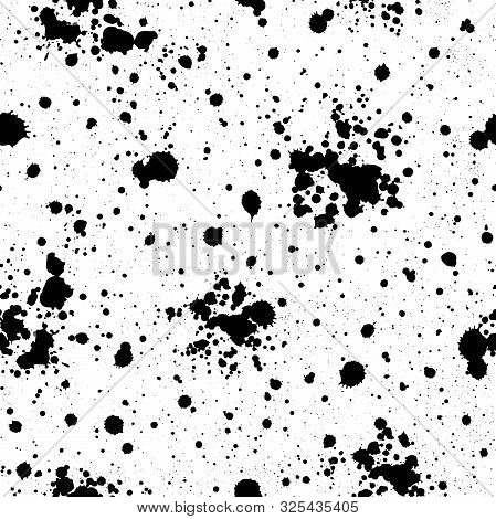 Black Ink Splashes And Stains Seamless Pattern. Grunge Surface Vector Texture.