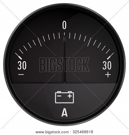 Ampermeter. Car Ammeter. Auto Accumulator Charging. Vector Isolated On White Background.