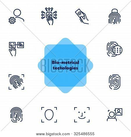 Bio-metrical Techologies Line Icon Set. Finger, Security, Data Protection. Safety Concept. Vector Il