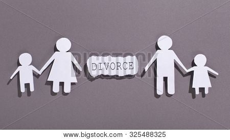 Family Divorcing And Separating Children On Gray Background, Panorama