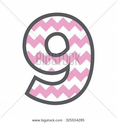 9 Nine Chevron Number W Colorful Pink And White Pattern And Grey Border
