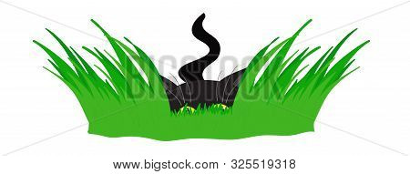 Black Cat Is Ambushed In The Grass. Cartoon Vector Illustration