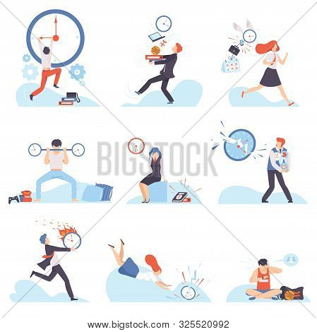Different People Are Late And In A Hurry. Vector Illustration.