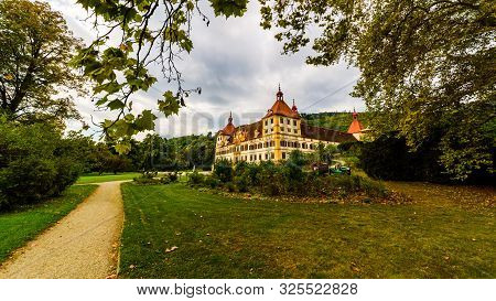 View At Eggenberg Palace In Autumn Tourist Spot, Famous Travel Destination In Styria.