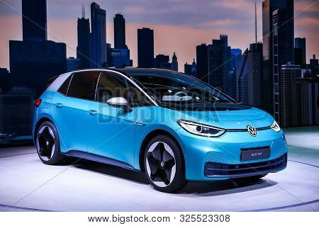 Frankfurt Am Main, Germany  September 17, 2019: World Premiere Of The Electric Car Volkswagen I.d.3 