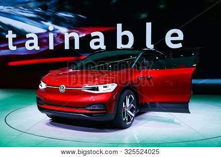 Frankfurt Am Main, Germany  September 17, 2019: Electric Crossover Volkswagen I.d.crozz Presented At