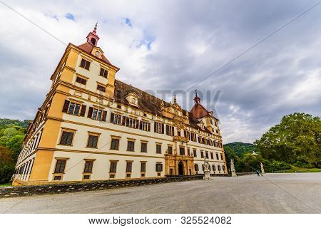 View At Eggenberg Palace In Autumn Tourist Spot, Famous Travel Destination In Styria.