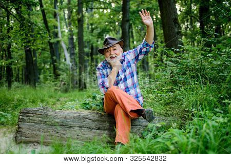 Person Purported Magical Abilities. Woodman Magician Concept. Folk Magic. Mature Man With Beard In H