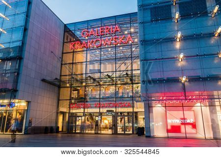 Krakow, Poland - July 26, 2019: Galeria Krakowska Shopping Mall In The Evening.