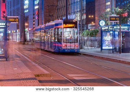 Krakow, Poland - July 26, 2019: Modern Tram Of Public Transport Of Krakow Next To Galeria Krakowska 