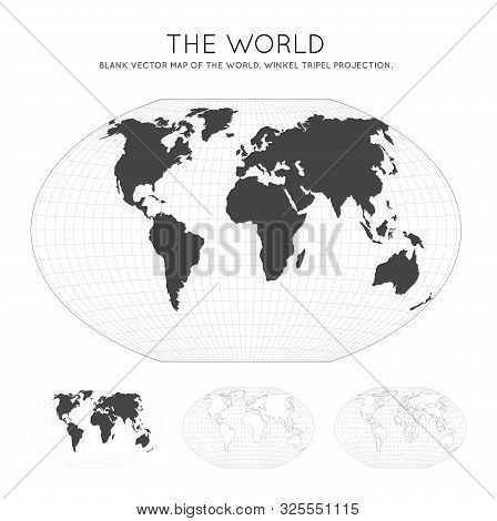 Map Of The World. Winkel Tripel Projection. Globe With Latitude And Longitude Lines. World Map On Me