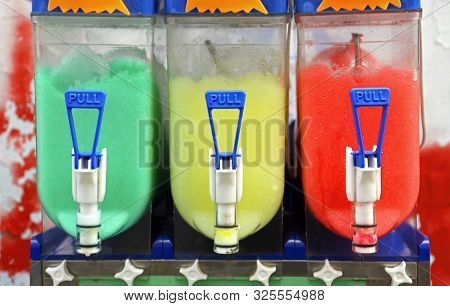 Shave Ice With Colored Syrup Called Grattachecca In Italian Language