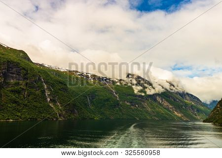 The Seven Sisters Waterfall In Geiranger, Norway ( 7 Sisters Waterfall )