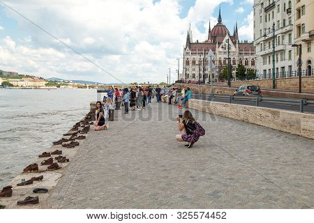 Budapest, Hungary - June 02, 2019: Shoes On The Danube Embankment - Holocaust Memorial