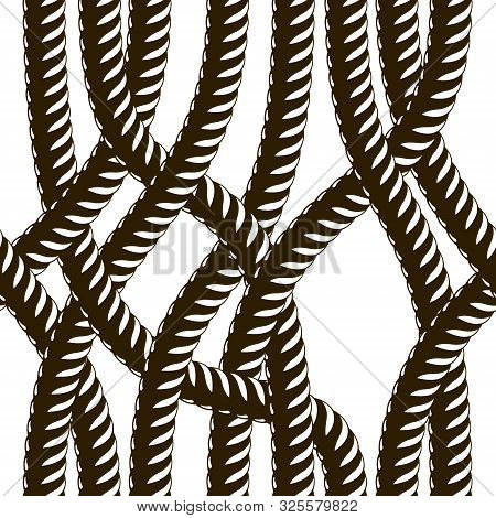Seamless Nautical Rope Pattern Vector. Endless Navy Illustration With Loop Cord Lines Ornament. Tang