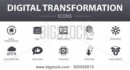 Digital Transformation Simple Concept Icons Set. Contains Such Icons As Digital Services, Internet, 