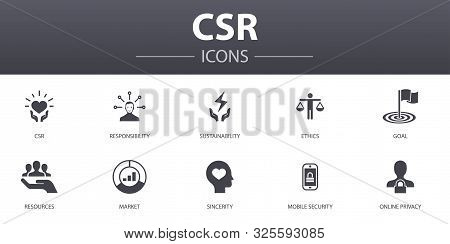 Csr Simple Concept Icons Set. Contains Such Icons As Responsibility, Sustainability, Ethics, Goal An