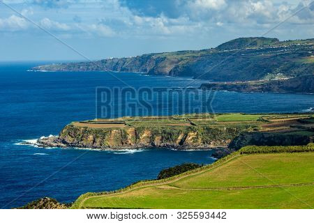 Breathtaking View Of Coastline From Santa Iria Viewpoint On The Island Of Sao Miguel, Azores, Portug