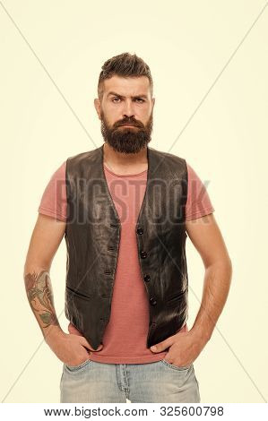 Feeling Weird. Emotional Face Expression. Hipster Mature Guy With Beard Brutal Guy. Masculinity Conc