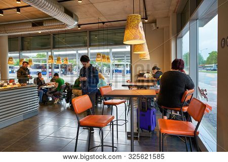 VERONA, ITALY - CIRCA MAY, 2019: interior shot of 12oz Coffee Joint at Verona Porta Nuova Railway Station.