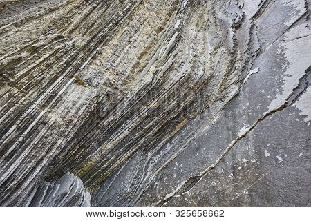 Flysch Dramatic Rock Formation Cantabric Coastline In Zumaia, Euskadi. Spain