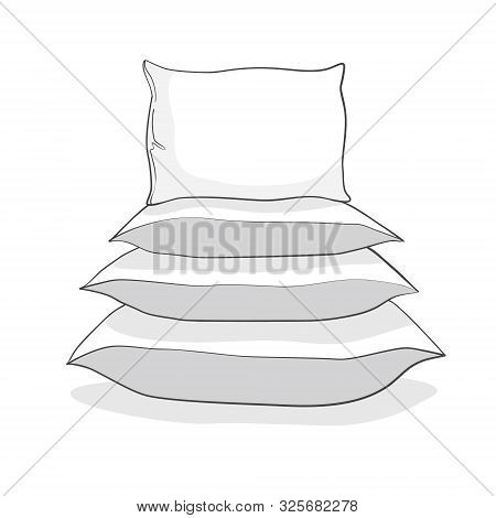 Sketch Vector Illustration Of Pillow, Art, Pillow Isolated, White Pillow, Bed Pillow