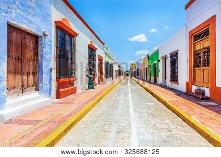 Campeche, Mexico. Street In The Old Town Of San Francisco De Campeche.